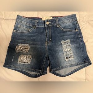 L & B Silver Sequin Distressed Jean Shorts SZ 8